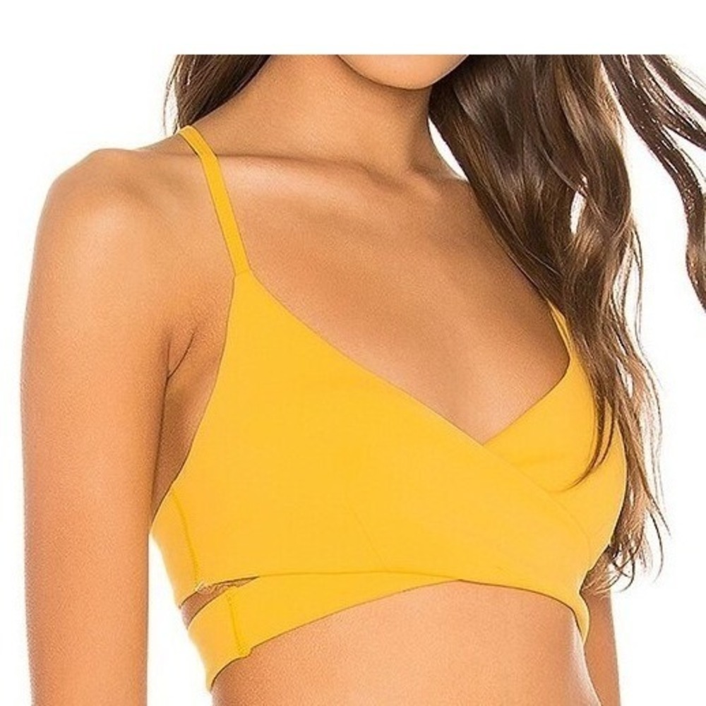 Lovewave Bikini Top Wrap Front O-Ring Back Strappy Medium Marigold Yellow NEW